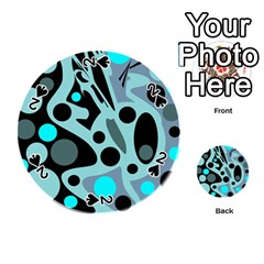 Cyan Blue Abstract Art Playing Cards 54 (round)  by Valentinaart