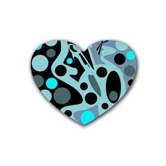 Cyan Blue Abstract Art Heart Coaster (4 Pack)  by Valentinaart