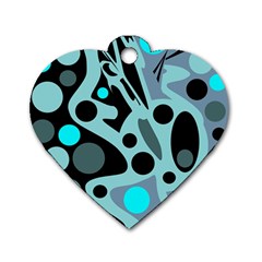 Cyan Blue Abstract Art Dog Tag Heart (two Sides) by Valentinaart