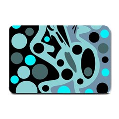 Cyan Blue Abstract Art Small Doormat  by Valentinaart