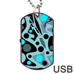 Cyan Blue Abstract Art Dog Tag Usb Flash (one Side) by Valentinaart