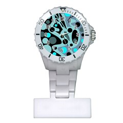 Cyan Blue Abstract Art Plastic Nurses Watch by Valentinaart