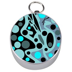 Cyan Blue Abstract Art Silver Compasses by Valentinaart