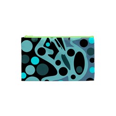 Cyan Blue Abstract Art Cosmetic Bag (xs) by Valentinaart