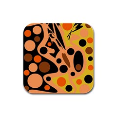 Orange Abstract Decor Rubber Square Coaster (4 Pack)  by Valentinaart