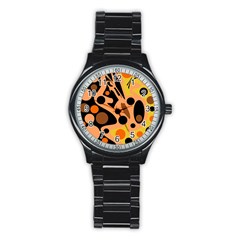 Orange Abstract Decor Stainless Steel Round Watch