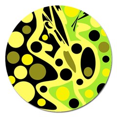 Green Abstract Art Magnet 5  (round) by Valentinaart