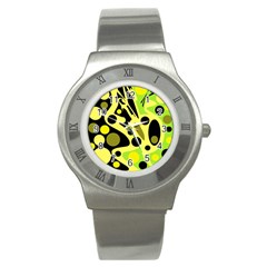 Green Abstract Art Stainless Steel Watch by Valentinaart