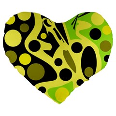 Green Abstract Art Large 19  Premium Flano Heart Shape Cushions by Valentinaart