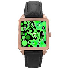 Green Abstract Decor Rose Gold Leather Watch  by Valentinaart