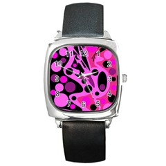 Pink Abstract Decor Square Metal Watch by Valentinaart