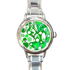 White And Green Decor Round Italian Charm Watch by Valentinaart