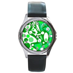 White And Green Decor Round Metal Watch by Valentinaart