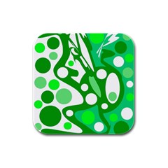 White And Green Decor Rubber Square Coaster (4 Pack)  by Valentinaart