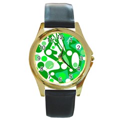 White And Green Decor Round Gold Metal Watch by Valentinaart