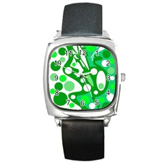 White And Green Decor Square Metal Watch by Valentinaart