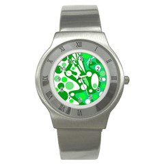 White And Green Decor Stainless Steel Watch by Valentinaart