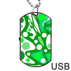 White And Green Decor Dog Tag Usb Flash (one Side) by Valentinaart