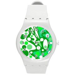 White And Green Decor Round Plastic Sport Watch (m) by Valentinaart