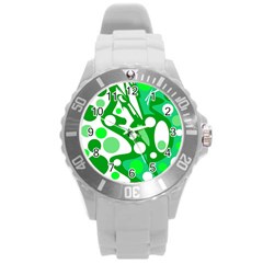 White And Green Decor Round Plastic Sport Watch (l) by Valentinaart