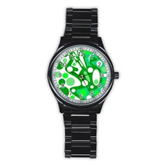 White And Green Decor Stainless Steel Round Watch by Valentinaart