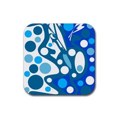 Blue And White Decor Rubber Coaster (square)  by Valentinaart