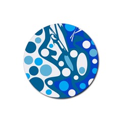 Blue And White Decor Rubber Coaster (round)  by Valentinaart