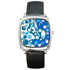 Blue And White Decor Square Metal Watch by Valentinaart