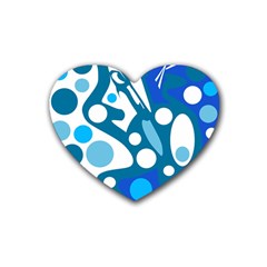 Blue And White Decor Rubber Coaster (heart) 