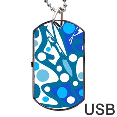 Blue And White Decor Dog Tag Usb Flash (two Sides)  by Valentinaart