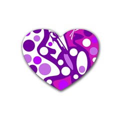 Purple And White Decor Rubber Coaster (heart) 