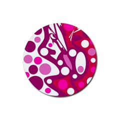 Magenta And White Decor Rubber Coaster (round)  by Valentinaart