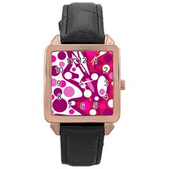 Magenta And White Decor Rose Gold Leather Watch  by Valentinaart