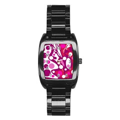 Magenta And White Decor Stainless Steel Barrel Watch by Valentinaart