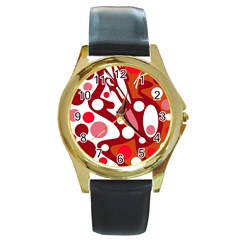 Red And White Decor Round Gold Metal Watch by Valentinaart