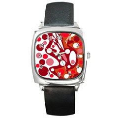 Red And White Decor Square Metal Watch by Valentinaart