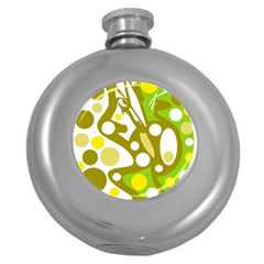 Green And Yellow Decor Round Hip Flask (5 Oz) by Valentinaart