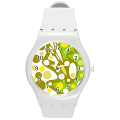 Green And Yellow Decor Round Plastic Sport Watch (m) by Valentinaart