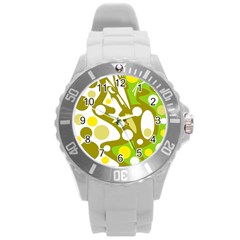 Green And Yellow Decor Round Plastic Sport Watch (l) by Valentinaart