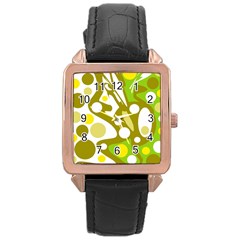 Green And Yellow Decor Rose Gold Leather Watch  by Valentinaart