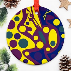 Deep Blue And Yellow Decor Ornament (round)  by Valentinaart