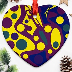 Deep Blue And Yellow Decor Ornament (heart)  by Valentinaart