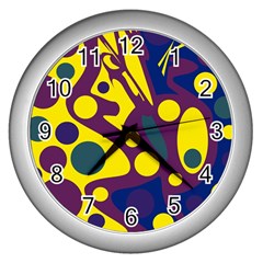 Deep Blue And Yellow Decor Wall Clocks (silver)  by Valentinaart