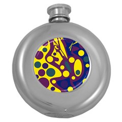 Deep Blue And Yellow Decor Round Hip Flask (5 Oz) by Valentinaart