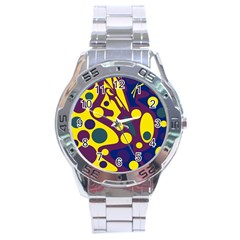 Deep Blue And Yellow Decor Stainless Steel Analogue Watch by Valentinaart