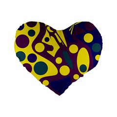 Deep Blue And Yellow Decor Standard 16  Premium Flano Heart Shape Cushions by Valentinaart