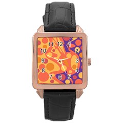 Orange And Blue Decor Rose Gold Leather Watch  by Valentinaart