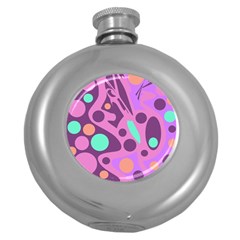 Purple And Green Decor Round Hip Flask (5 Oz) by Valentinaart