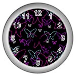 Purple butterflies pattern Wall Clocks (Silver)  Front