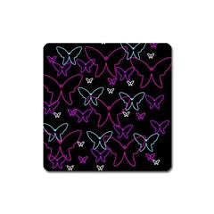 Purple Butterflies Pattern Square Magnet by Valentinaart